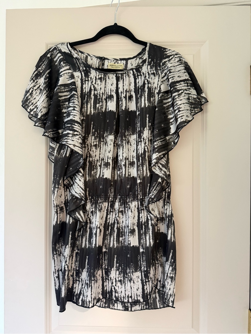 Moon Collection Black & White Ruffle Sleeve Mini Dress